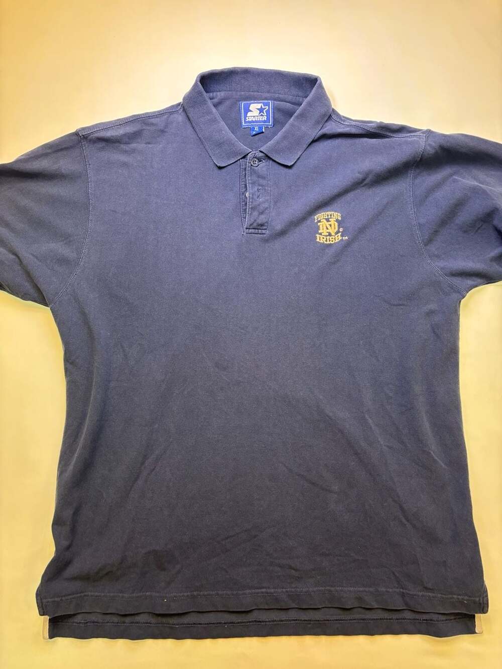 Vintage Starter Notre Dame Fighting Irish Polo Shirt Navy Blue XL